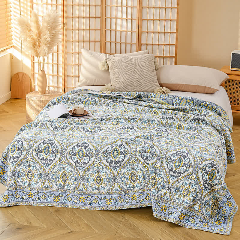 Ownkoti Elegante Vintage-Baumwollgaze-Decke mit Blumenmuster - Grau - 200cm x 230cm - image 6