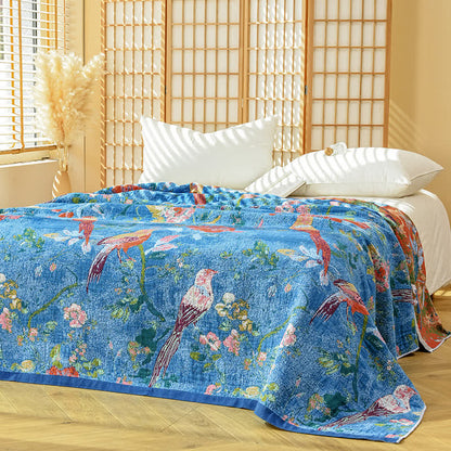 Ownkoti Künstlerische Baumwollgaze-Decke mit Blumen- und Vogelmuster - image 2
