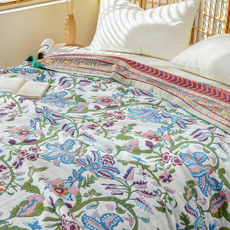 Ownkoti Steppdecke aus reiner Baumwollgaze mit Blumenmuster - image 2