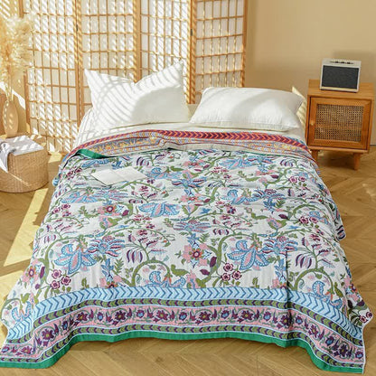 Ownkoti Decke aus reiner Baumwollgaze mit Blumenmuster - image 1