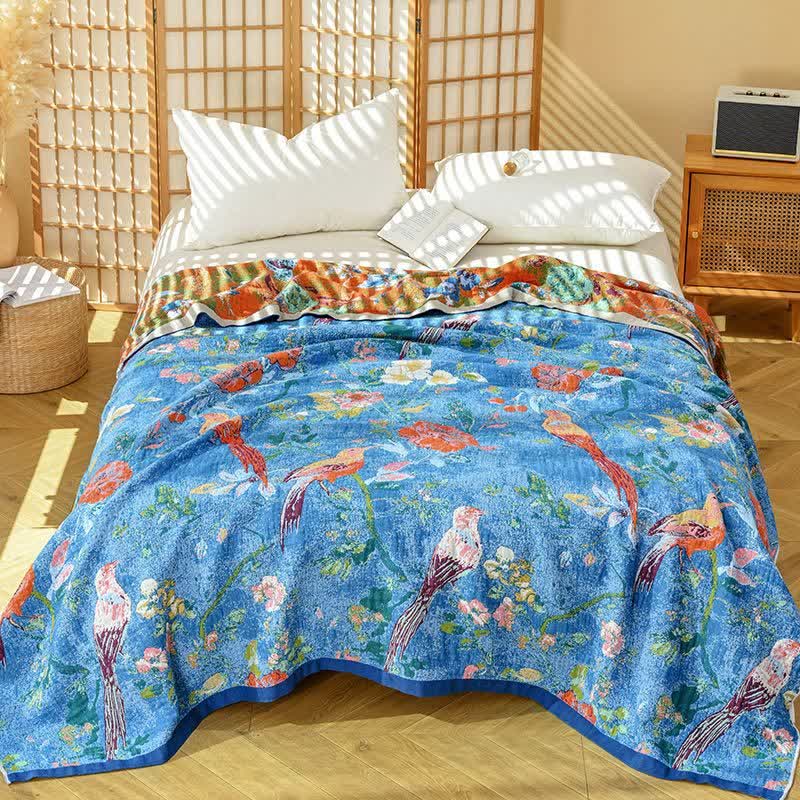 Ownkoti Künstlerische Baumwollgaze-Steppdecke mit Blumen- und Vogelmuster - 230cm x 250cm - image 0