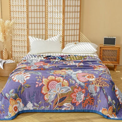 Traumhafter, floraler Quilt aus reiner Baumwollgaze - Lila - 230cm x 250cm - image 0