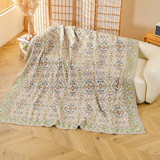 Ownkoti Elegante Vintage-Baumwollgaze-Decke mit Blumenmuster - Kaffee - 200cm x 230cm - image 0