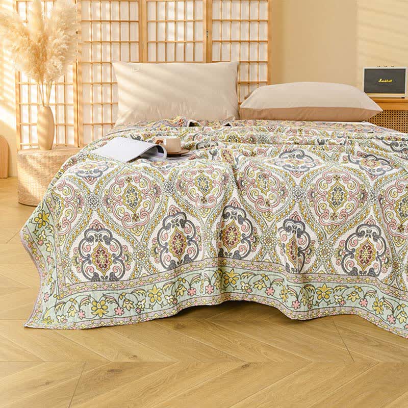 Ownkoti Elegante Vintage-Bettdecke aus Baumwollgaze mit Blumenmuster - image 1