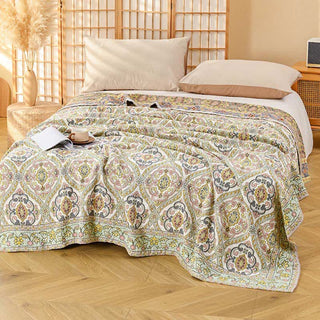 Elegante Vintage-Steppdecke aus Baumwollgaze mit Blumenmuster - Kaffee - Voll - image 0