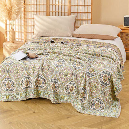 Ownkoti Elegante Vintage-Bettdecke aus Baumwollgaze mit Blumenmuster - Kaffee - 200cm x 230cm - image 0