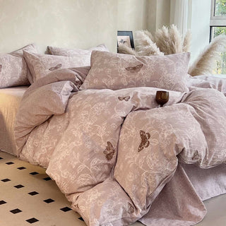 Ownkoti Vintage Bettwäsche-Set mit Schmetterlings- und Blumenmuster (4-teilig) - 220cm x 240cm - image 0