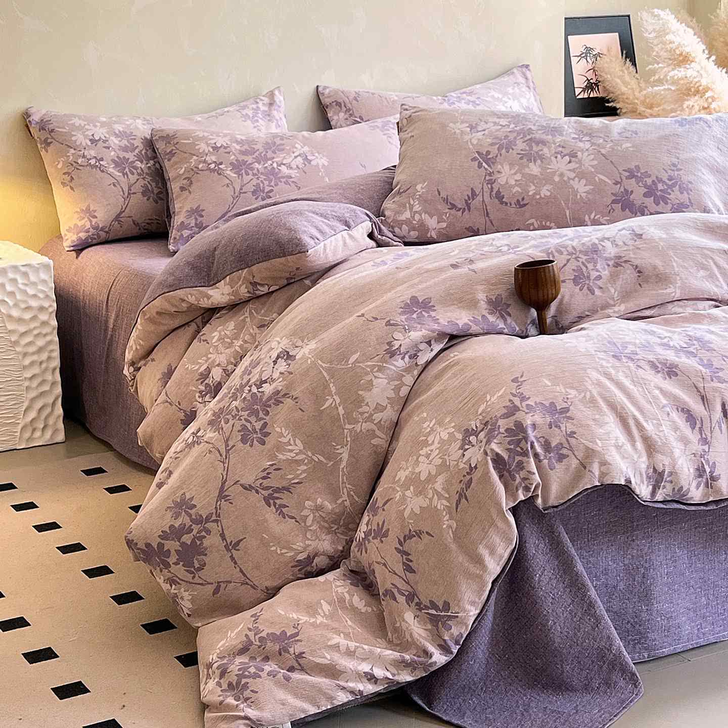Ownkoti Bettwäsche-Set mit Vintage-Blumenmuster (4-teilig) - 220cm x 240cm - image 0