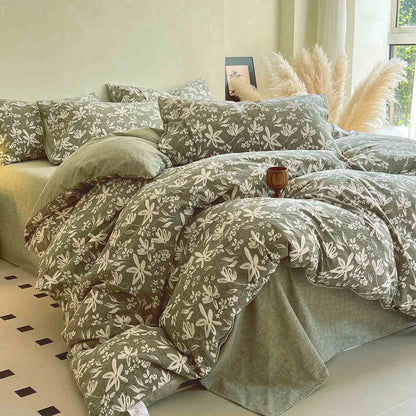 Ownkoti Bettwäsche-Set mit grünem Blumenmuster (4-teilig) - 220cm x 240cm - image 0