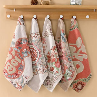 Ownkoti Retro Glücksbringer Küchenhandtuch aus Baumwolle - Set mit 5 Stück - 35 cm x 35 cm - image 0