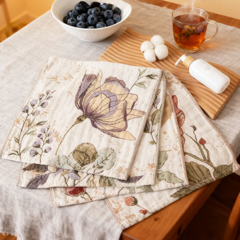 Ownkoti Elegantes, saugfähiges Küchenhandtuch aus Baumwolle mit Blumenmuster - Set mit 4 Stück - 34 cm x 34 cm - image 1