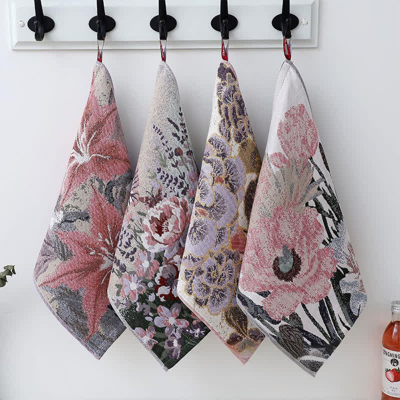 Ownkoti Luxuriöses, saugfähiges Küchenhandtuch aus Baumwolle mit Blumenmuster - Set mit 4 Stück - 36 cm x 40 cm  - image 0