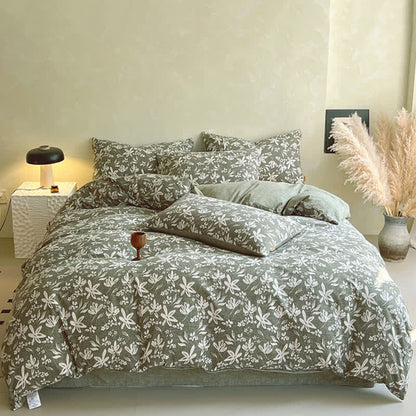 Ownkoti Bettwäsche-Set mit grünem Blumenmuster (4-teilig) - image 1