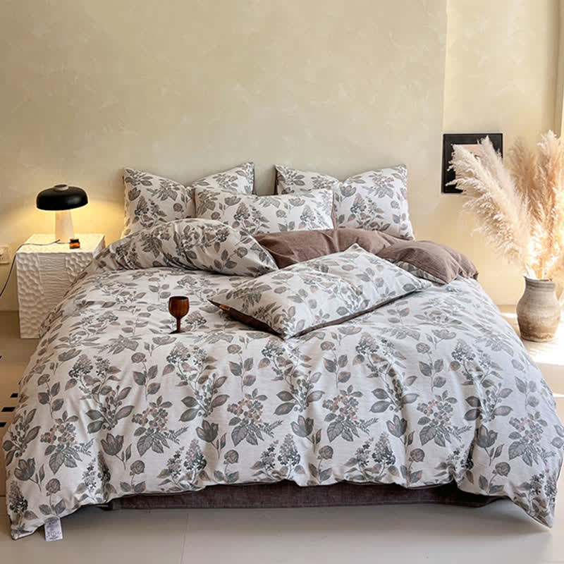 Ownkoti Bettwäsche-Set mit Vintage-Blattmuster (4-teilig) - image 1