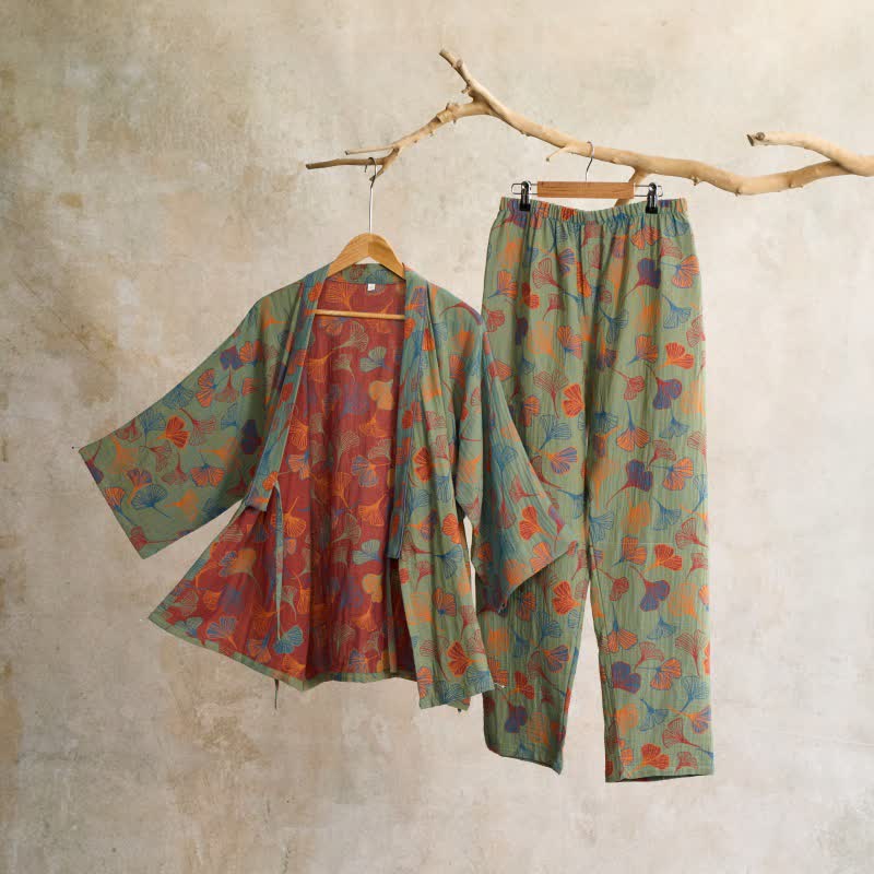 Kimono-Loungewear-Set aus Ginkgo-Baumwollgaze - image 43