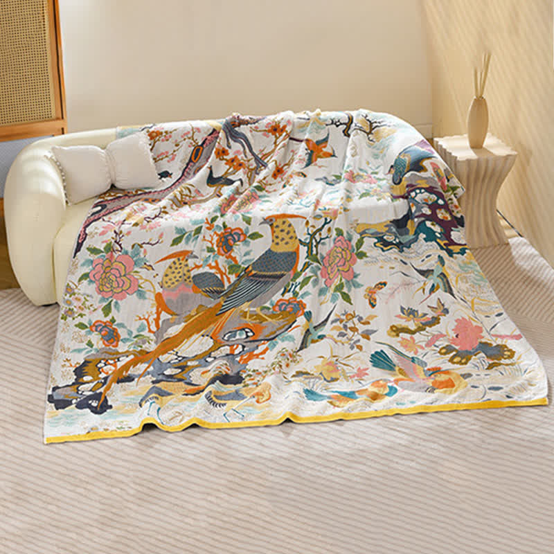 Ownkoti Luxuriöse Baumwollgaze-Decke mit Vogel- und Blumenmuster - 230cm x 250cm - image 0