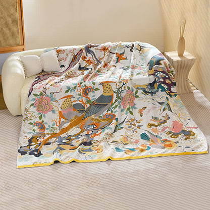 Ownkoti Luxuriöse Baumwollgaze-Decke mit Vogel- und Blumenmuster - 230cm x 250cm - image 0