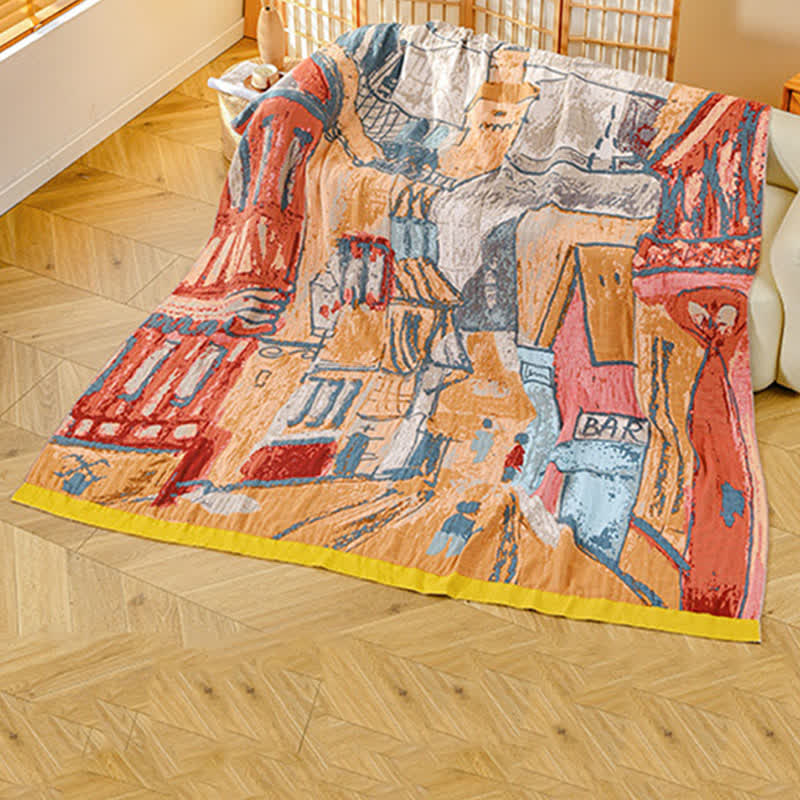 Ownkoti Impressionist Town Baumwollgaze-Decke - 230cm x 250cm - image 0
