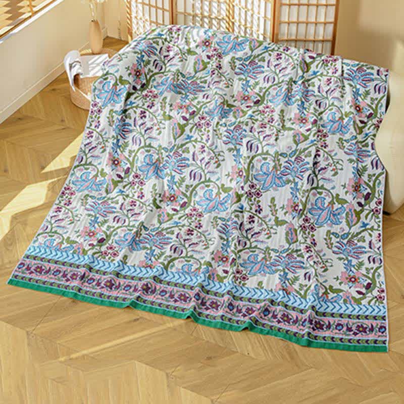 Ownkoti Decke aus reiner Baumwollgaze mit Blumenmuster - Beige - 230cm x 250cm - image 0