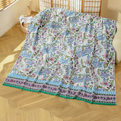 Ownkoti Decke aus reiner Baumwollgaze mit Blumenmuster - Beige - 230cm x 250cm - image 0