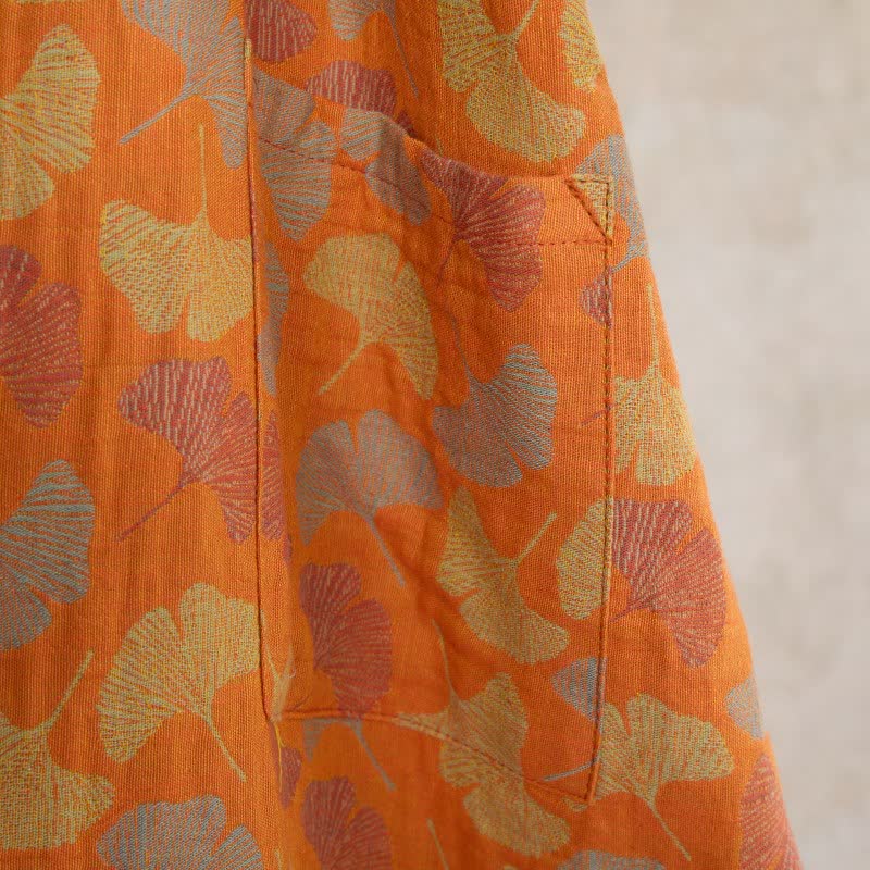 Ownkoti Kimono-Bademantel aus Baumwolle mit orangefarbenem Ginkgoblatt - image 6
