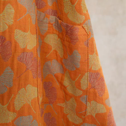 Ownkoti Kimono-Bademantel aus Baumwolle mit orangefarbenem Ginkgoblatt - image 6