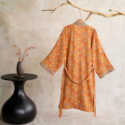 Ownkoti Kimono-Bademantel aus Baumwolle mit orangefarbenem Ginkgoblatt - image 1