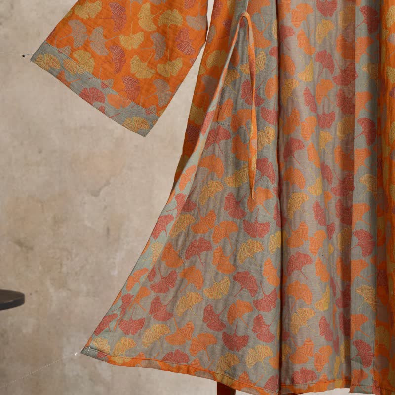 Ownkoti Kimono-Bademantel aus Baumwolle mit orangefarbenem Ginkgoblatt - image 4