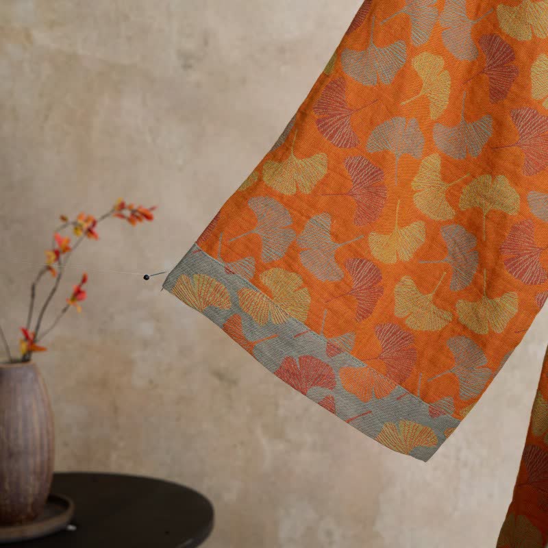 Ownkoti Kimono-Bademantel aus Baumwolle mit orangefarbenem Ginkgoblatt - image 5