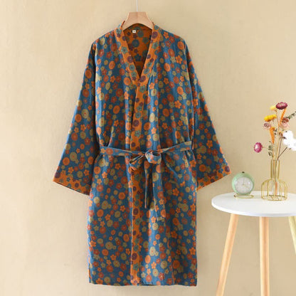 Ownkoti Vintage Kimono-Bademantel aus Baumwolle mit floralem Jacquardmuster - image 2