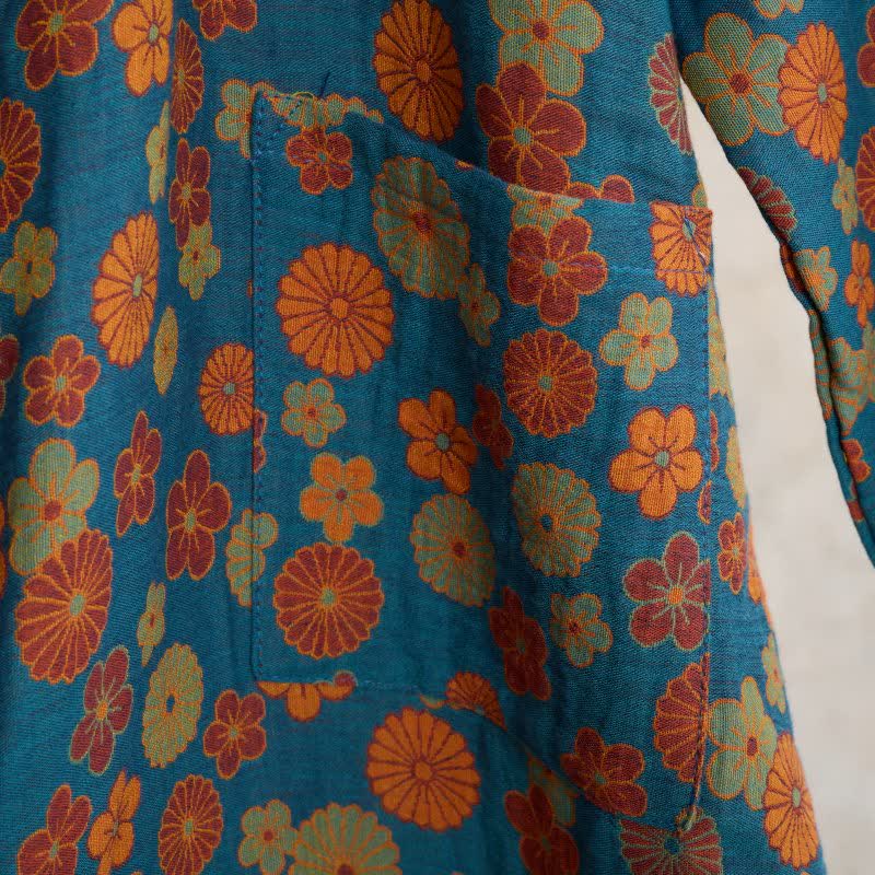 Ownkoti Vintage Kimono-Bademantel aus Baumwolle mit floralem Jacquardmuster - image 5