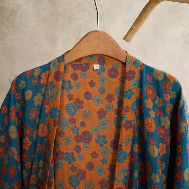 Ownkoti Vintage Kimono-Bademantel aus Baumwolle mit floralem Jacquardmuster - image 3
