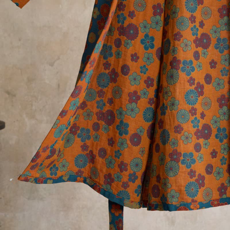 Ownkoti Vintage Kimono-Bademantel aus Baumwolle mit floralem Jacquardmuster - image 4