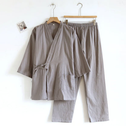 Ownkoti Unisex Kimono Loungewear-Set aus einfarbiger Baumwolle - Hellgrau - XL - image 4