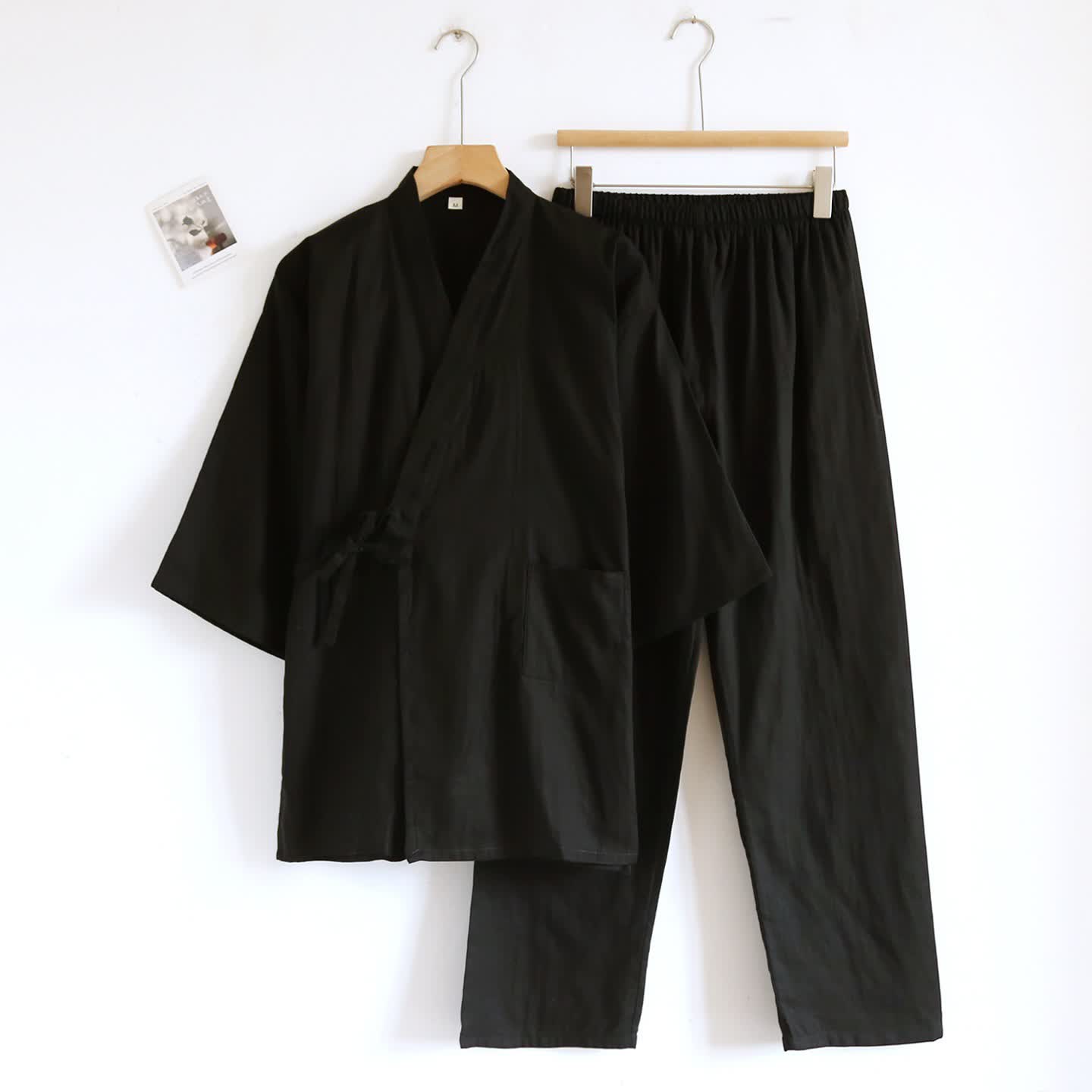 Ownkoti Unisex Kimono Loungewear-Set aus einfarbiger Baumwolle - Schwarz - XL - image 5