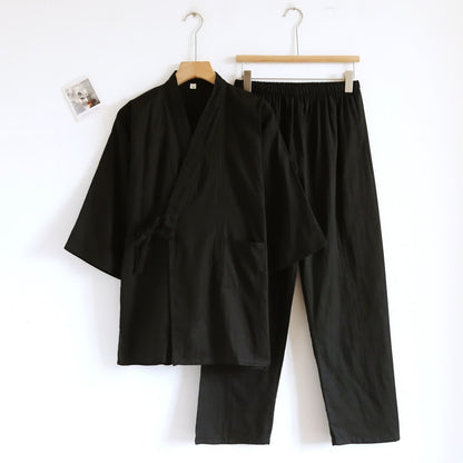 Ownkoti Unisex Kimono Loungewear-Set aus einfarbiger Baumwolle - Schwarz - XL - image 5