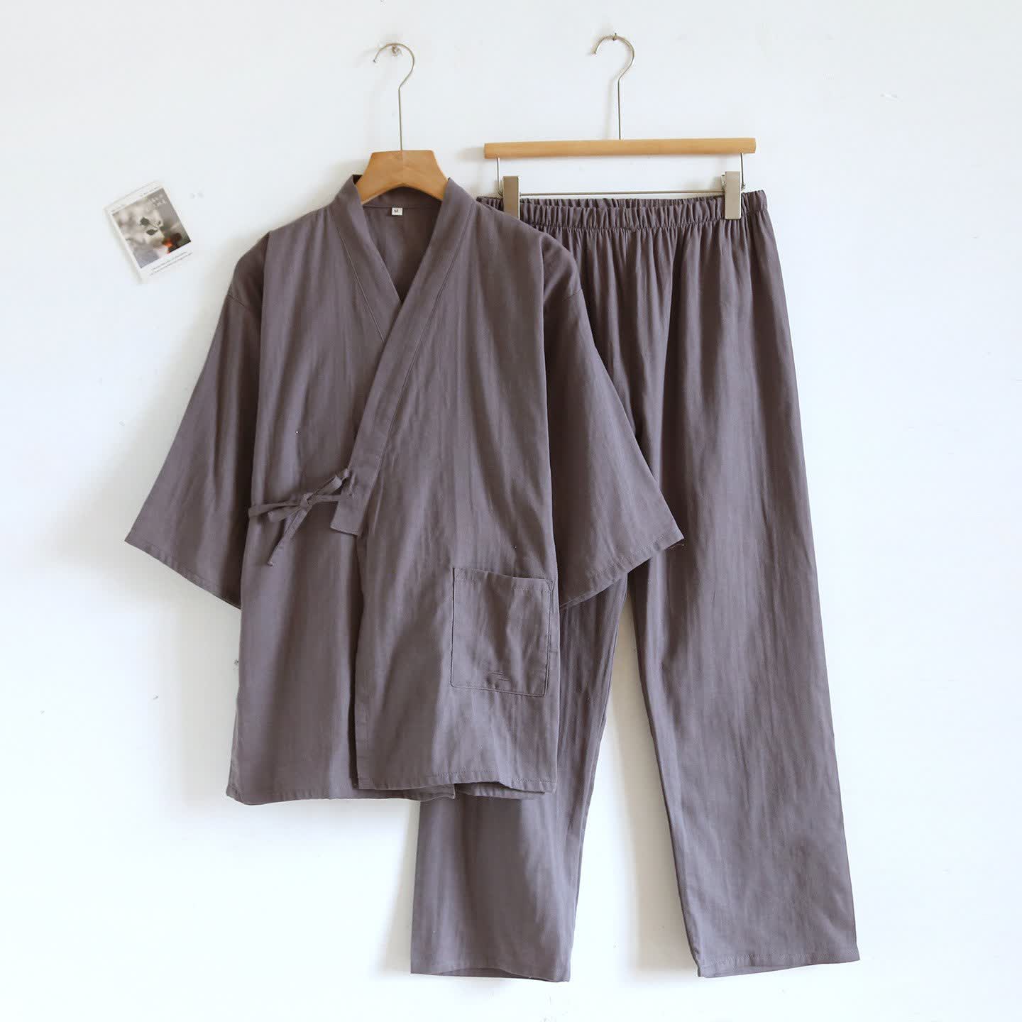 Ownkoti Unisex Kimono Loungewear-Set aus einfarbiger Baumwolle - Dunkelgrau - XL - image 3