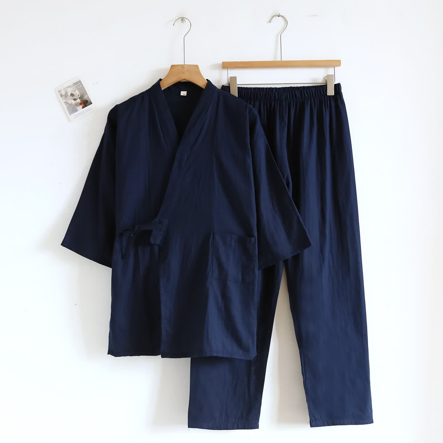 Ownkoti Unisex Kimono Loungewear-Set aus einfarbiger Baumwolle - Königsblau - XL - image 6