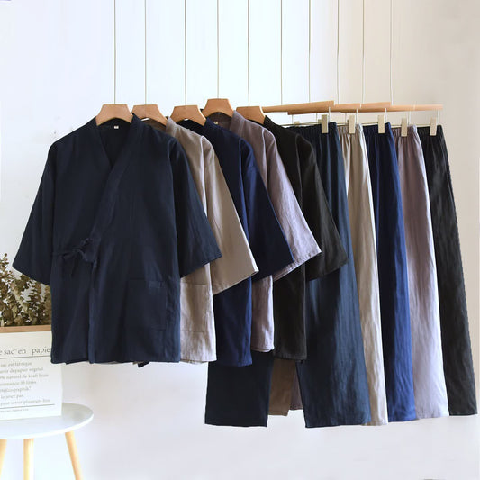 Ownkoti Unisex Kimono Loungewear-Set aus einfarbiger Baumwolle - image 0