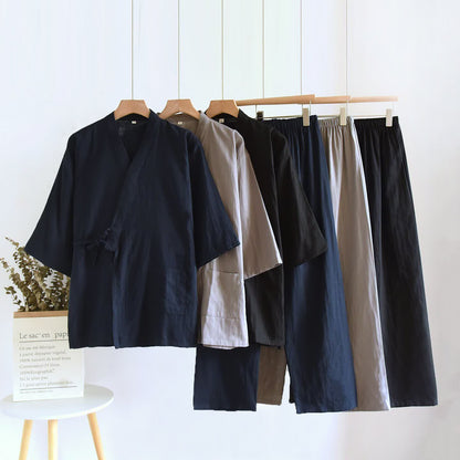 Ownkoti Unisex Kimono Loungewear-Set aus einfarbiger Baumwolle - image 1