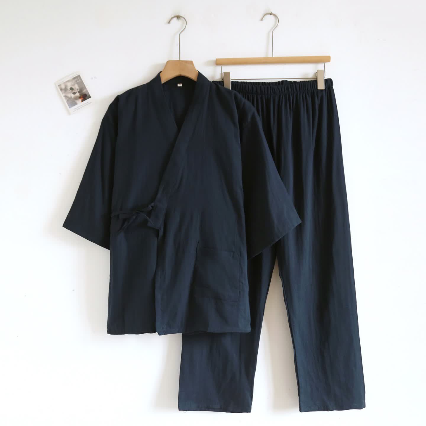 Ownkoti Unisex Kimono Loungewear-Set aus einfarbiger Baumwolle - Marineblau - XL - image 7