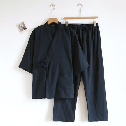 Ownkoti Unisex Kimono Loungewear-Set aus einfarbiger Baumwolle - Marineblau - XL - image 7