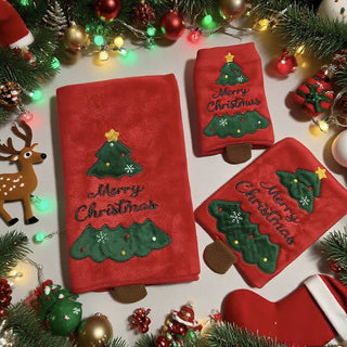 Ownkoti Weihnachtshandtücher mit baumelnden Beinen - Weihnachtsbaum - Handtuchset - 23cm x 18cm + 35cm x 75cm + 70cm x 140cm - image 0