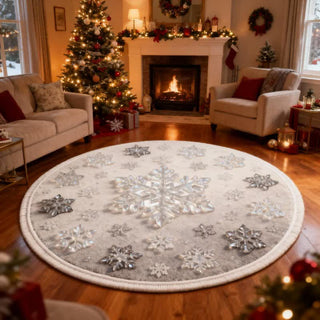 Ownkoti Weihnachtsteppich mit Schneeflocken-3D-Effekt - Weiß - 140cm x 140cm - image 0