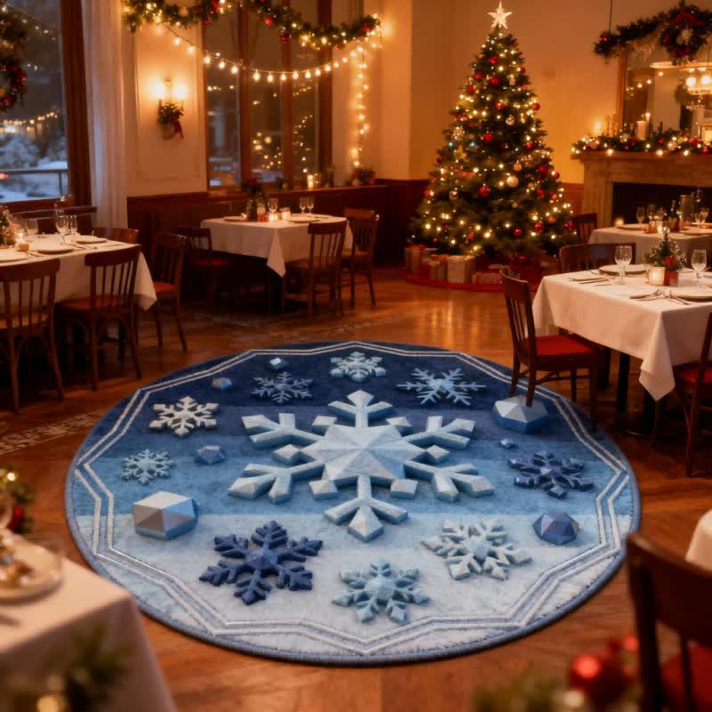Ownkoti Weihnachtsteppich mit Schneeflocken-3D-Effekt - Blau - 140cm x 140cm - image 5