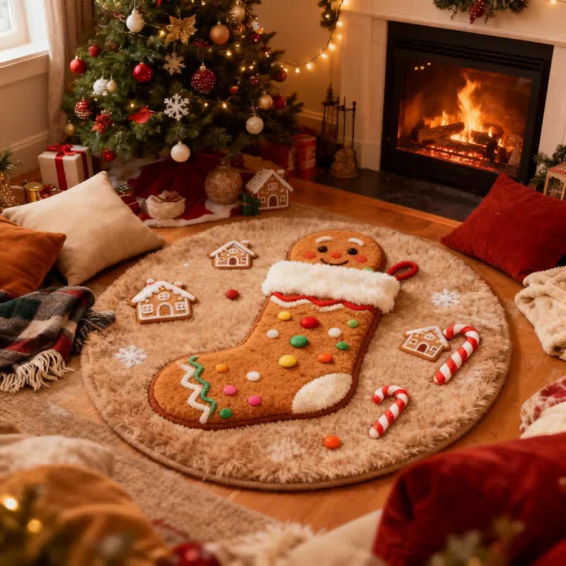 Ownkoti Kreativer Weihnachtsstrumpf-Teppich mit 3D-Effekt - Braun - 140cm x 140cm - image 4