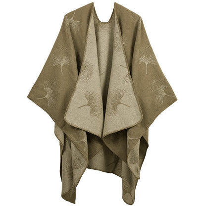 Luxuriöser Ginkgoblatt-Reiseschal-Umhang - Khaki - 130cm x 150cm - image 2