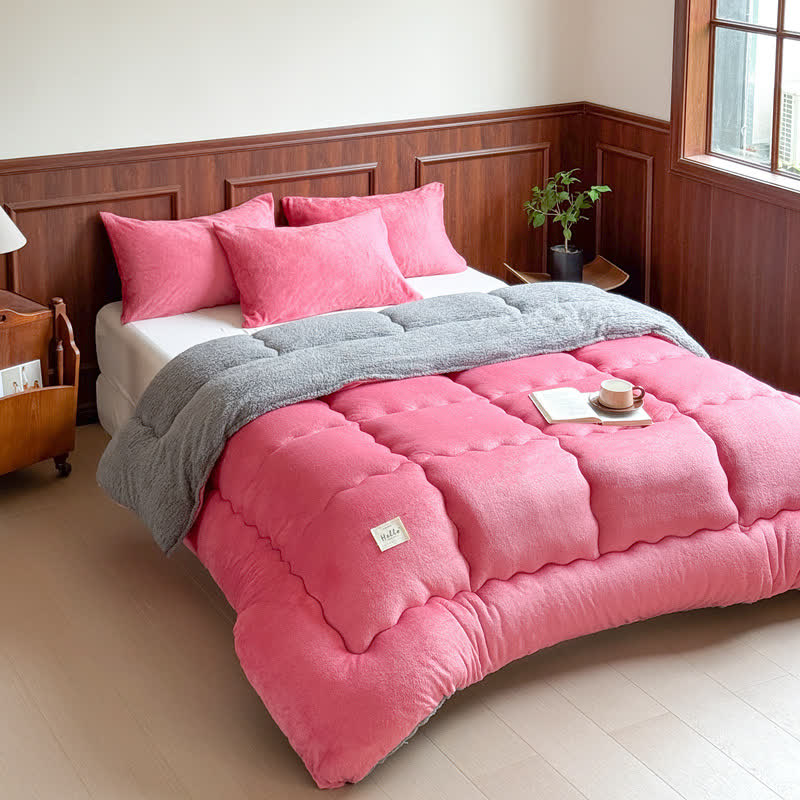 Ownkoti Plüsch-Steppdecke aus Sherpa-Fleece - Rosa - 220cm x 240cm - image 1