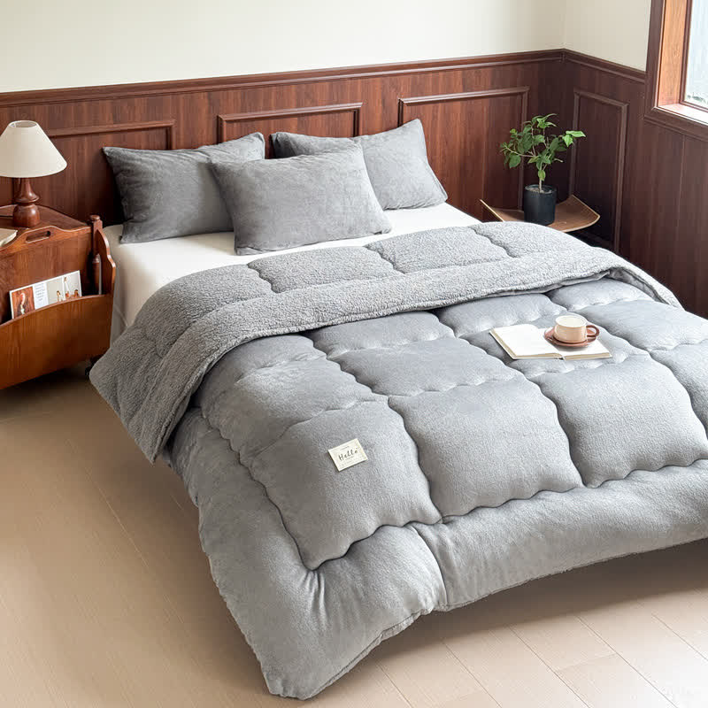 Ownkoti Plüsch-Steppdecke aus Sherpa-Fleece - Grau - 220cm x 240cm - image 2