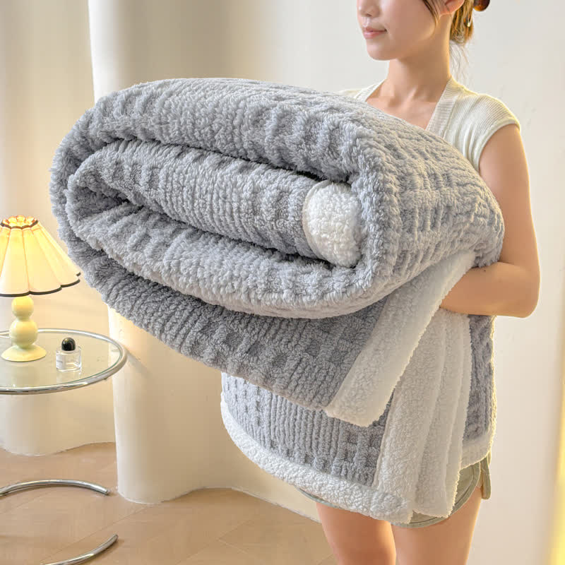 Ownkoti Wendbare Sherpa-Decke mit Karomuster - Grau - 200cm x 230cm - image 6